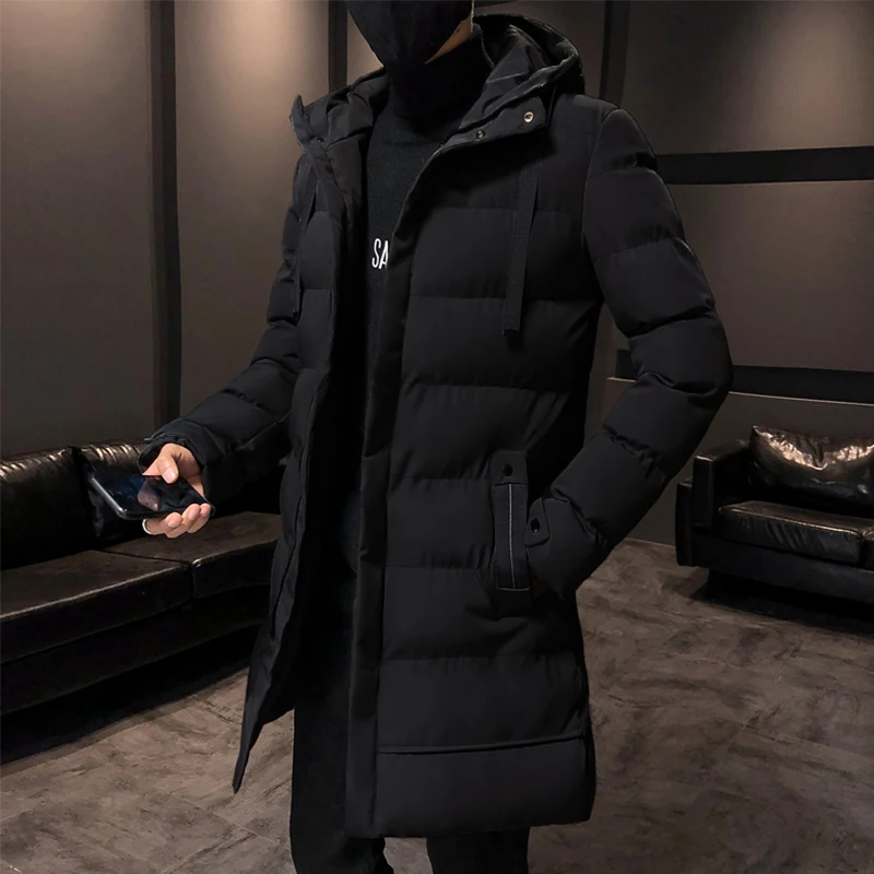 Winter Men Jacket Medium Long Warm Thick Hood Parkas Jacket Coat Men Winter Outwear Outfits Classic Windproof Pocket Parka Man