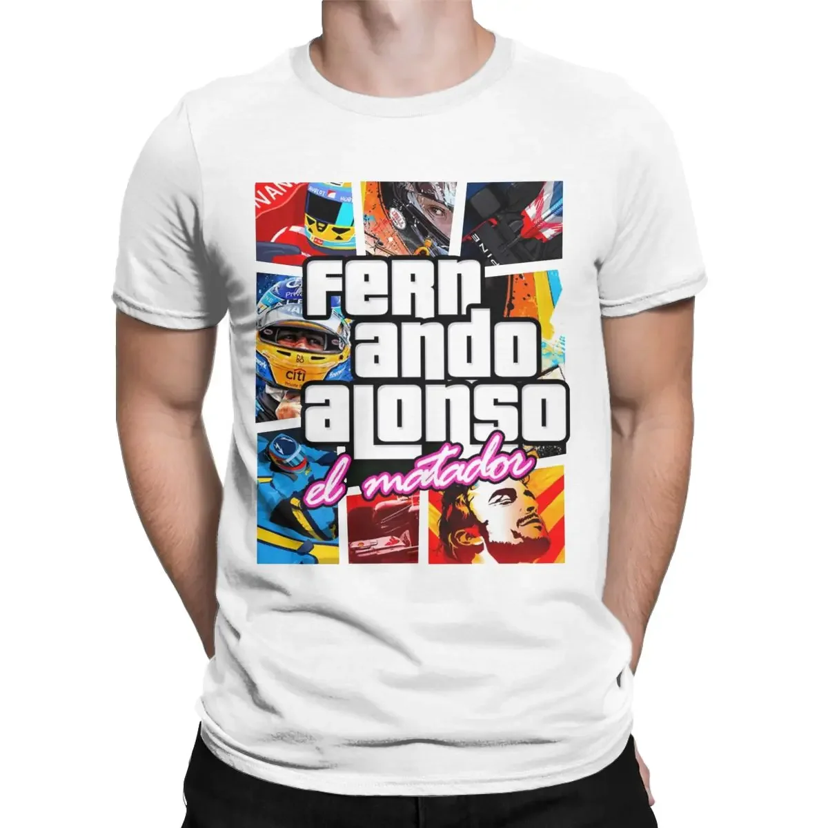 تي شيرت بأكمام قصيرة برقبة دائرية للرجال ، تي شيرت ممتع لسيارات السباق ، قمم حفلات قطنية ، دييجو ألونسو 14 ، هراجاكو #2