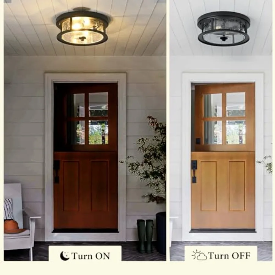 Ceiling Light Fixtures Flush Mount Light, 2 Bulb with Glass Flush Mount Ceiling Lights Fixture Bedroom, Indoor Outdoor Ceiling