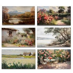 Spring Autumn Landscape Vintage Farmhouse Meadow Daffodil Poster Print Wall Art Pictures Canvas Oil Painting Bedroom Home Decor