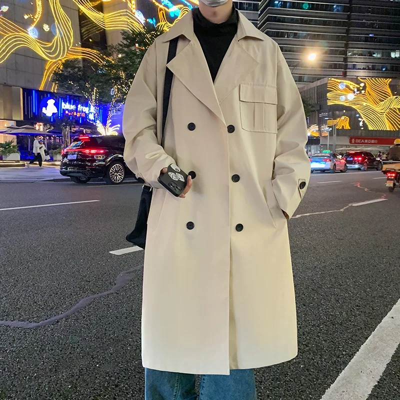 

Nice Spring Autumn Long Trench Coat Men Fashion Windbreaker Black Overcoat Zippered Long-sleeve Coat Casual Jackets Male Clothes
