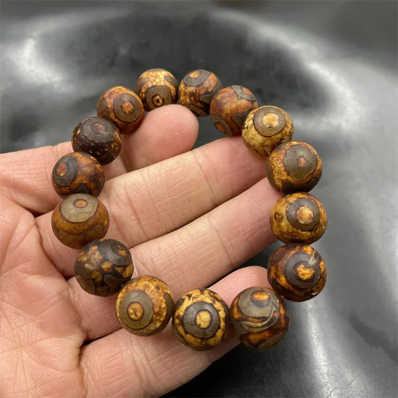 14mm Three-Eye Sky Beads Old Agate Bracelet