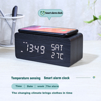 Stylish Minimalist Wooden Digital Alarm Clock With Wireless Charging Time Date Temperature Display LED Clocks  Phone Chargers