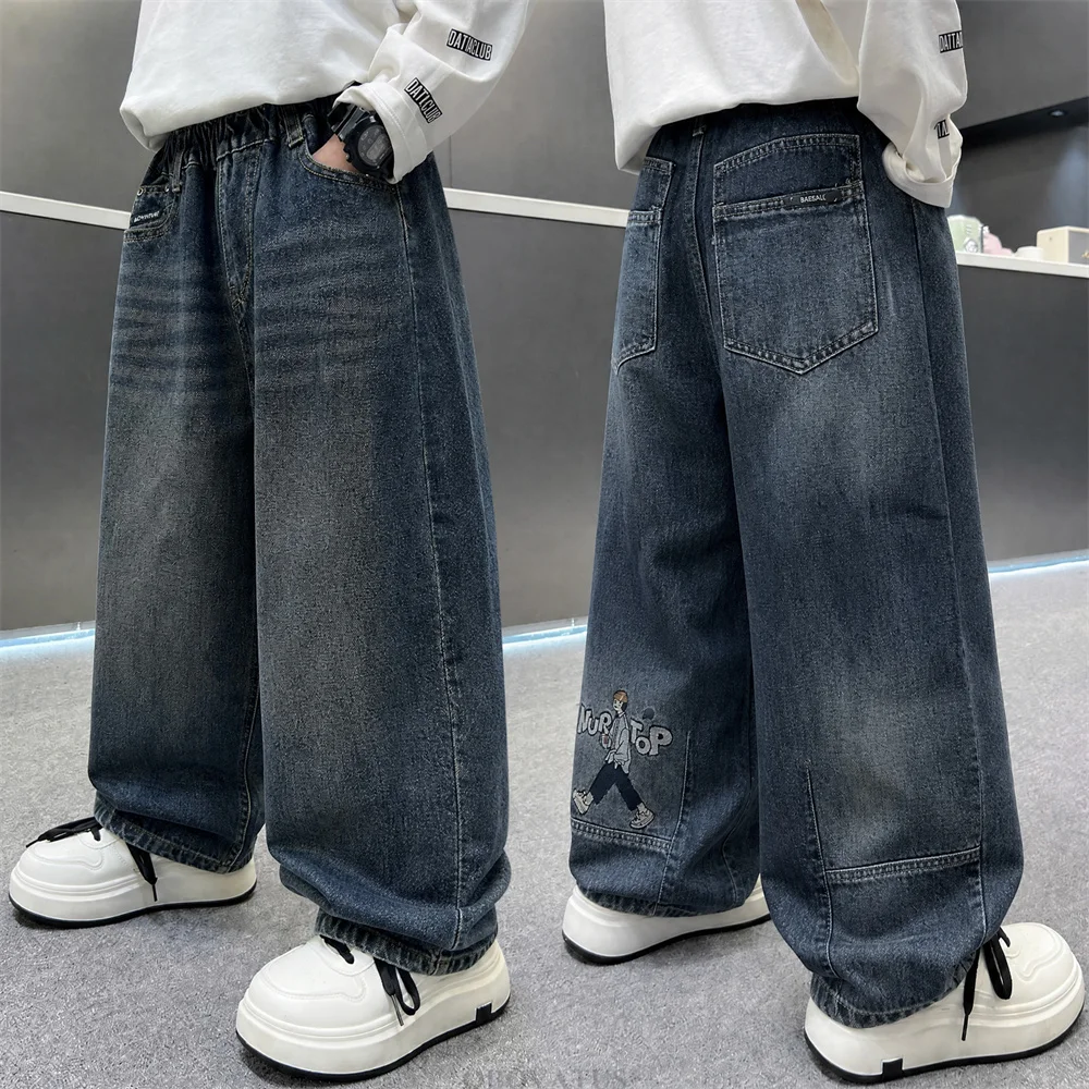 Autumn Fashion Baggy Jeans for Boy Age 5 6 7 8 9 10 11 12 13 14 Years Old Kids Children Casual Blue Denim Pants Street Trousers