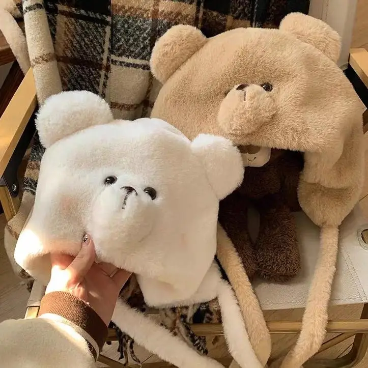 Mignon ours oreillette hiver dessin animé unisexe chaud protecteurs d'oreille Couple en peluche chapeau étudiant décontracté à la mode femmes coeur chapeau