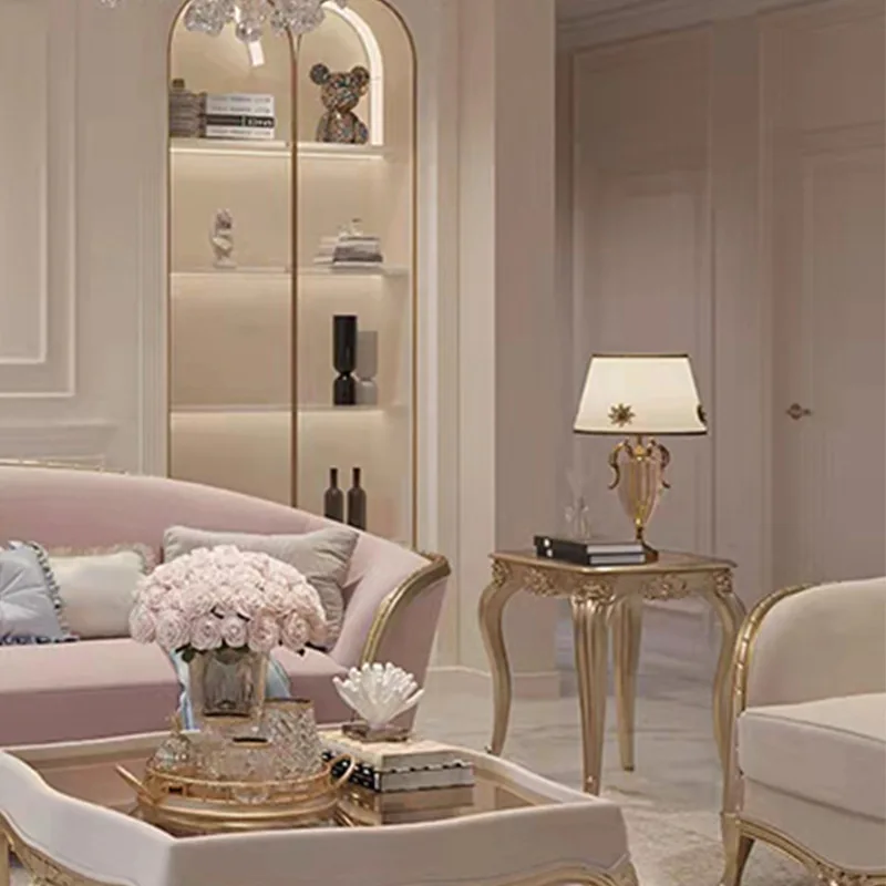 French light luxury cream color living room carved three-person fabric princess sofa neoclassical solid wood court