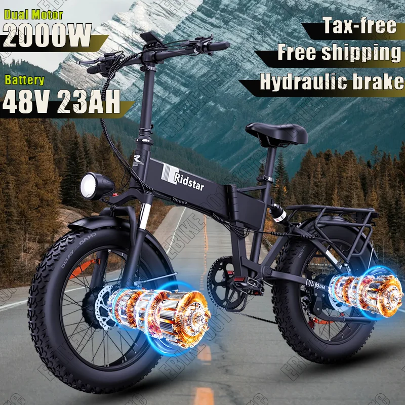 New H20 Pro Dual motor 2000W Powerful  Mountain Ebike 48V23AH Snow Electric Bicycle 20*4.0 Inch Fat Tire Foldable Electric Bike