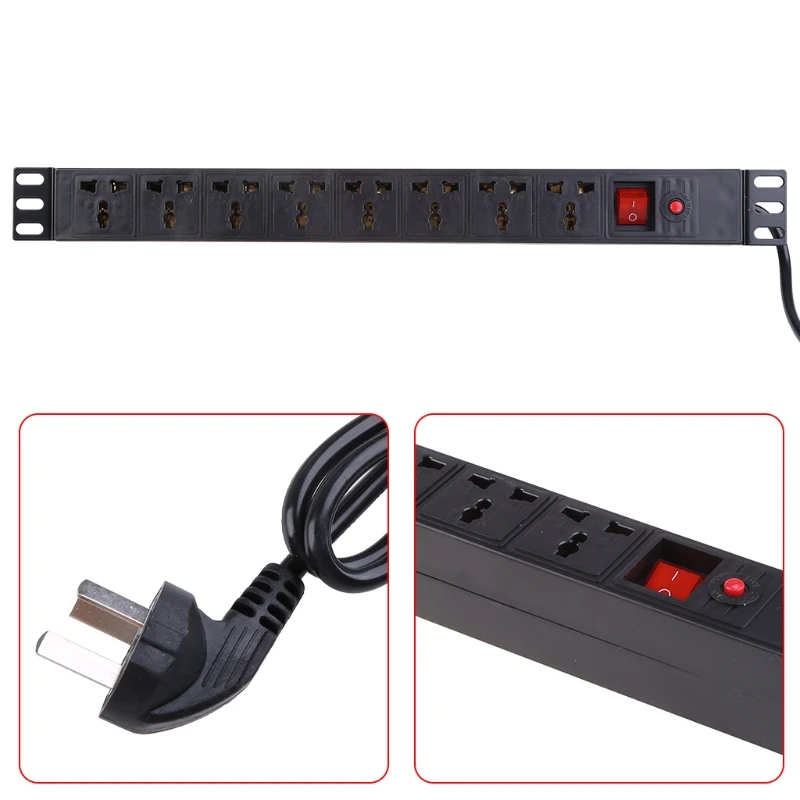 

250V 10A Multi-purpose Power Strip Protector 1U PDU 8 Outlets Adapter Dropsale