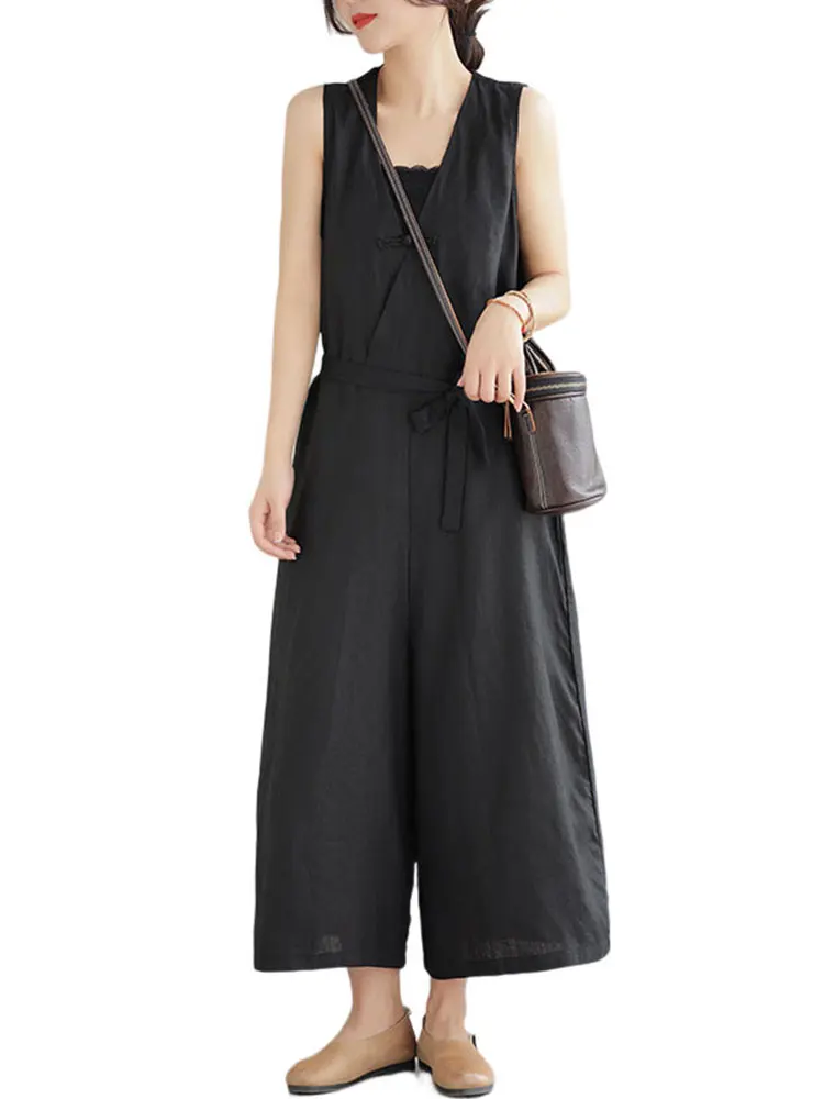

Artistic Cotton Linen Wide Leg Pants Svel Slimming Dr High Waist Commute Sle ket Detail Nine Points