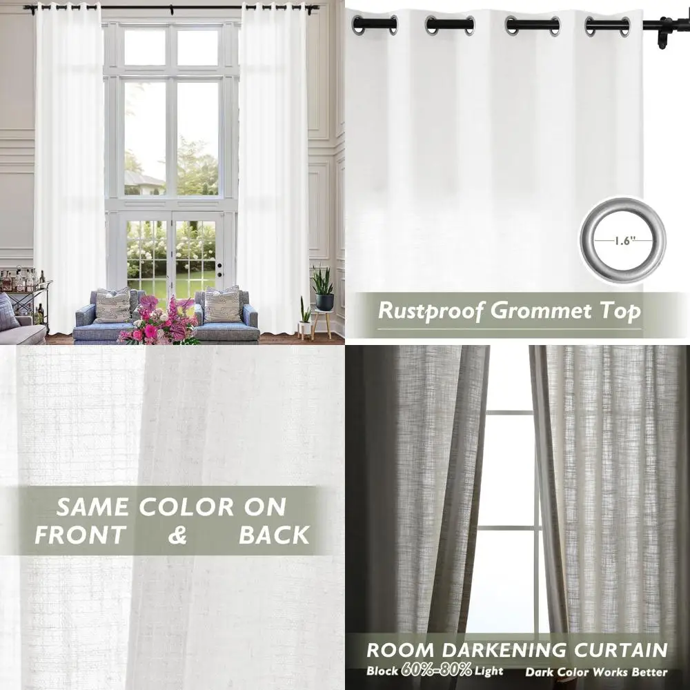 

Custom Heavy Linen Blend Drapes 180 Inch Cream White - 9 to 24 Feet Length with Anti-Rust Grommets for Long Windows