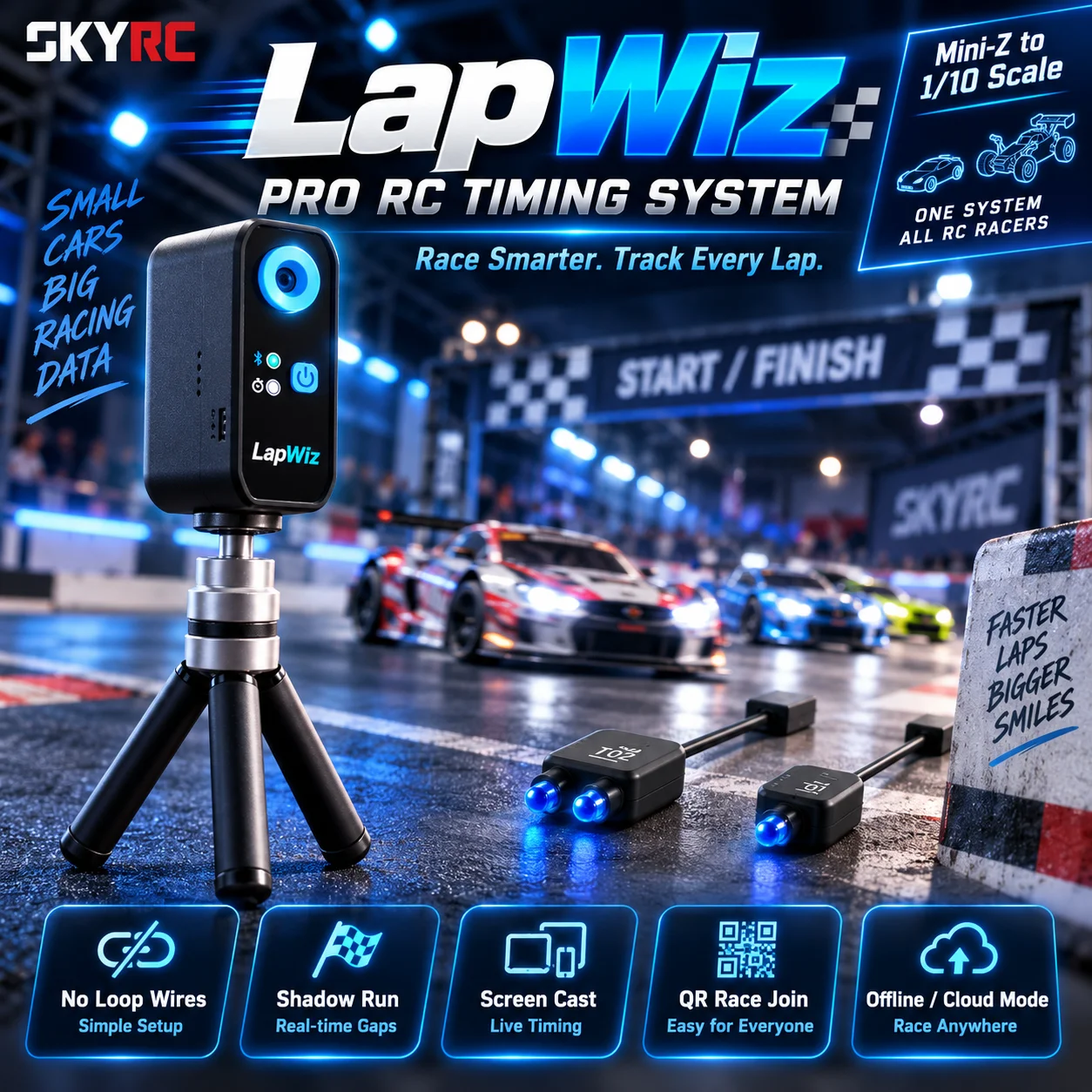 SkyRC LapWiz RC Racing Car Lap Counter T01 T02 T03 Mini-Z Transponder Kit Outdoor Enhanced Beacon with Dual Infrared Emission