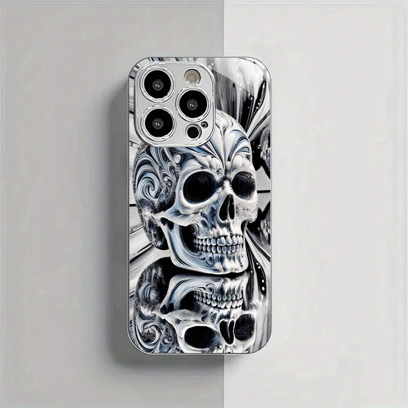 Metallic Skull Design Phone Case for Samsung Galaxy S26 S25 S24 S23 S22 S21FE Ultra Plus Electroplated Glass Hard TPU Shell