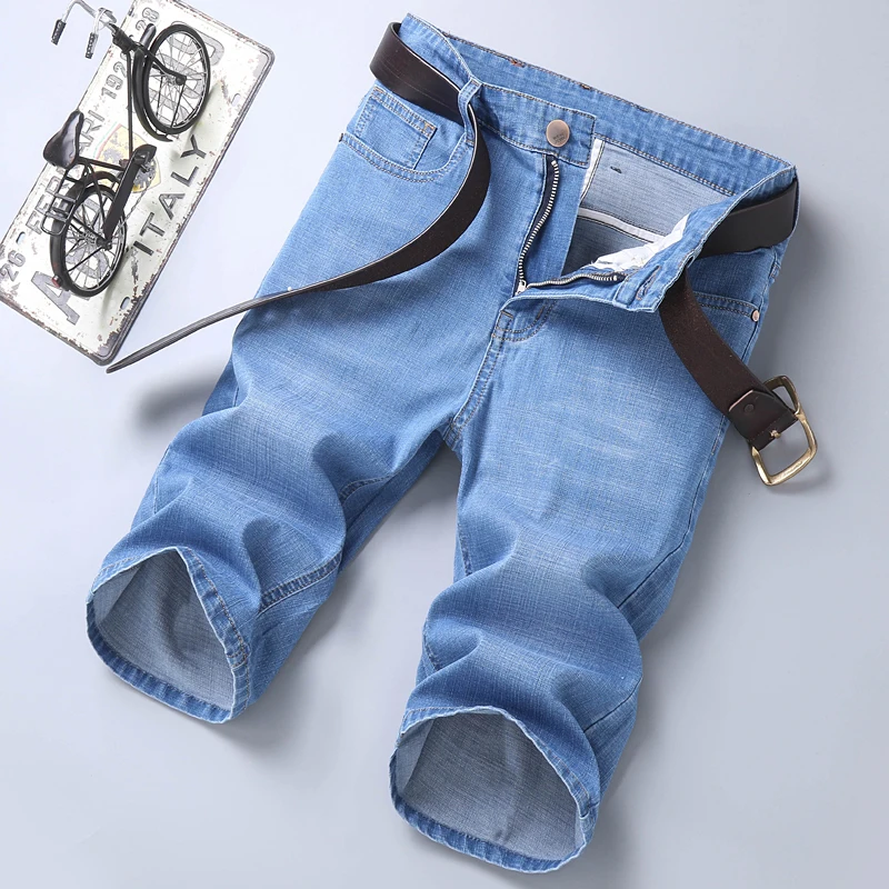 2024 Mens Casual Denim Shorts Cotton Elastic Straight Hight Quality Knee Length Jeans Classic Vintage Fashion Blue Short Jeans