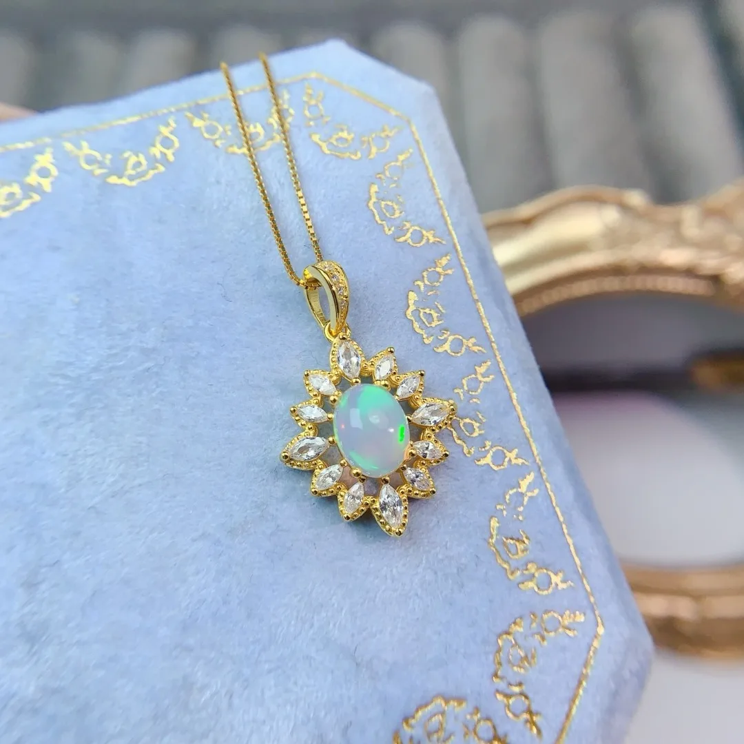 

Sophisticated Ladies Ring Natural Opal Pendant S925 Sterling Silver Luxurious Statement Piece Designer Style