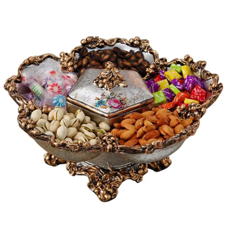 Grid Dried Fruit Tray with Lid, Living Room, Coffee Table, Candy Tray, Nut Tray, Home Decoration Ornaments, Tissue Box Set