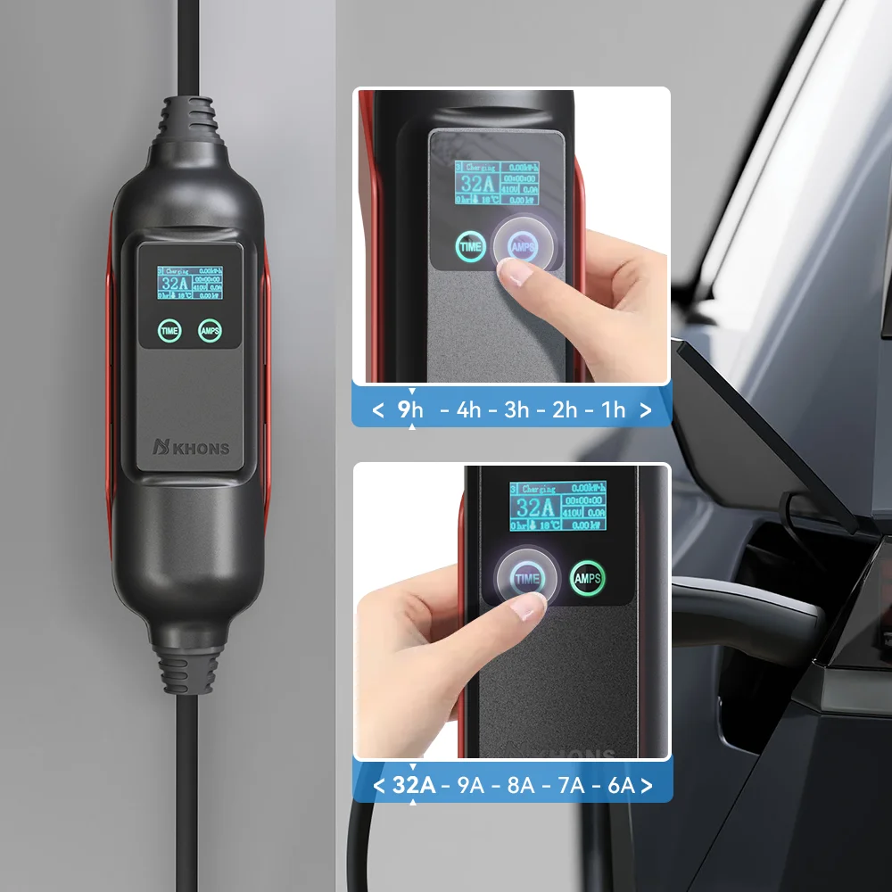 Khons Type2 22KW 32A cargador EV portátil trifásico aplicación Wi-Fi Cable de carga EVSE 5m estación de carga de enchufe CEE para coche eléctrico