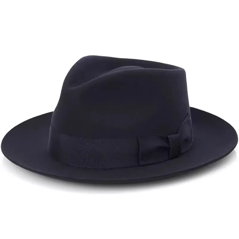 Big Head Men's Vintage Style 100% Wool Fedora Hat , Black Brown Grey Coffee Blue Color 6cm Brim Party Dress Classic Felt Hat