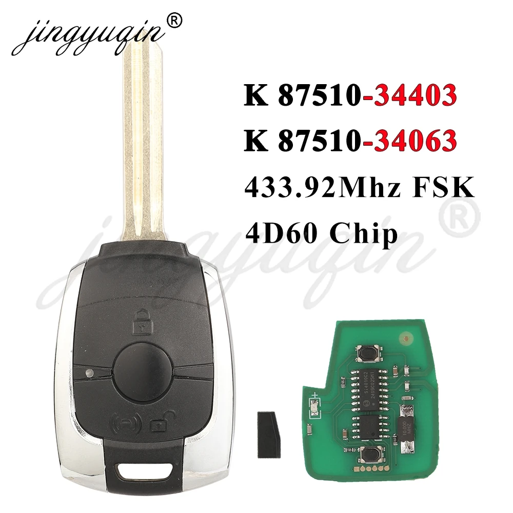 jingyuqin Remote Car Key 433Mhz 4D60 for Ssangyong Actyon Kyron Rexton Korando Stavic Tivoli Auto Fob Control 87510-34403 /34063