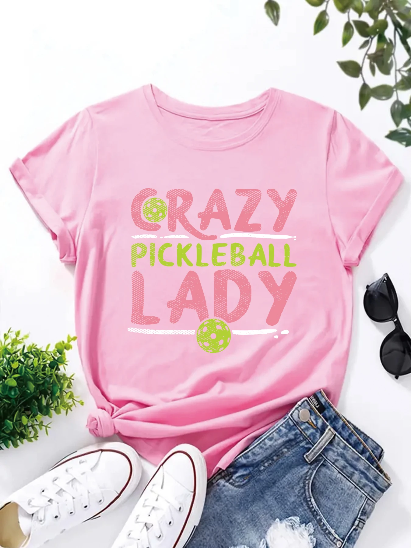 CRAZY PICKLEBALL LADY letter Print T-shirt Fun Street Hip Hop Vintage Women\'s T-shirt Fashion Casual Summer Top Harajuku 2024