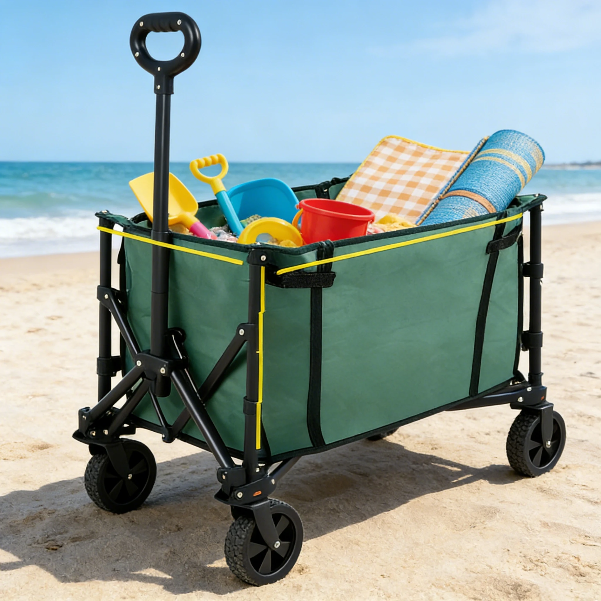 Wholesale Sturdy Folding Wagon Super Reinforced Camping Cart Multifunctional Utility Trolley for Beach Picnics