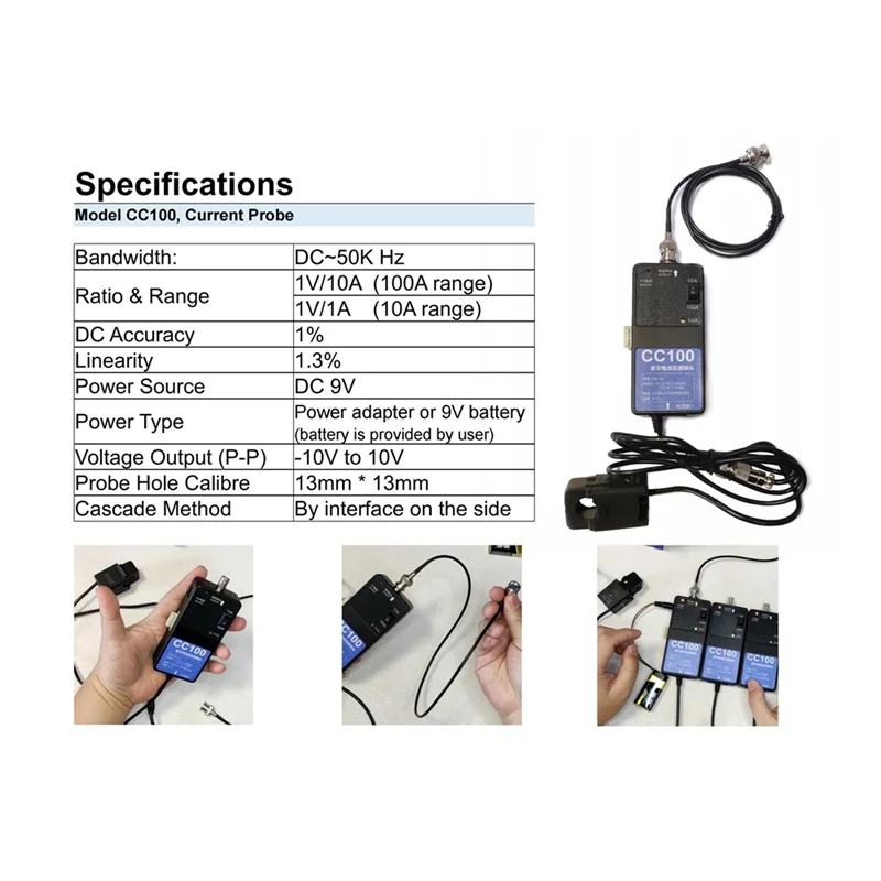 BMBY-Oscilloscope Current Probe (Current Clamp), Model CC100, DC-50Khz, Universal Untuk Oscilloscope Current Probe