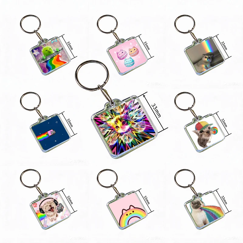 Cute Funny Rainbow Alien Cat Acrylic Keychain Handmade Hanging for Clothes Backpack Decoration Accessories Gifts with Friends