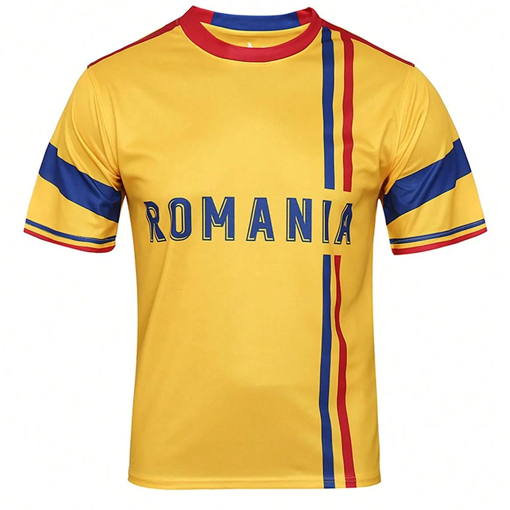 2024 European Championship Romania Football Jersey Casual Round Neck Sportswear Quick Drying Breathable Men\'s Oversized T-shirt