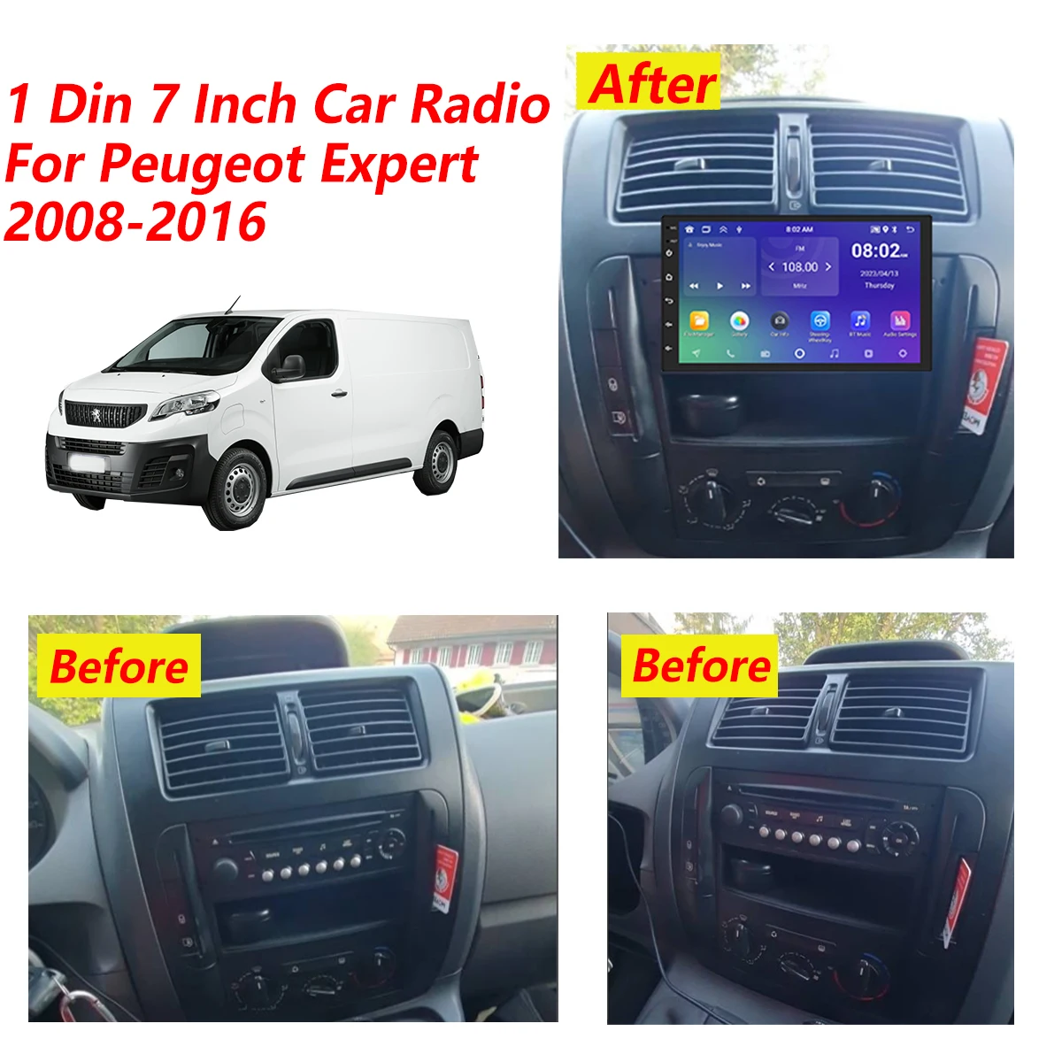 7 Inch 1 Din  Android Car Radio for  Peugeot Expert 2007 - 2016Wireless CarPlay GPS Navigation Multimedia Video Player Head Unit