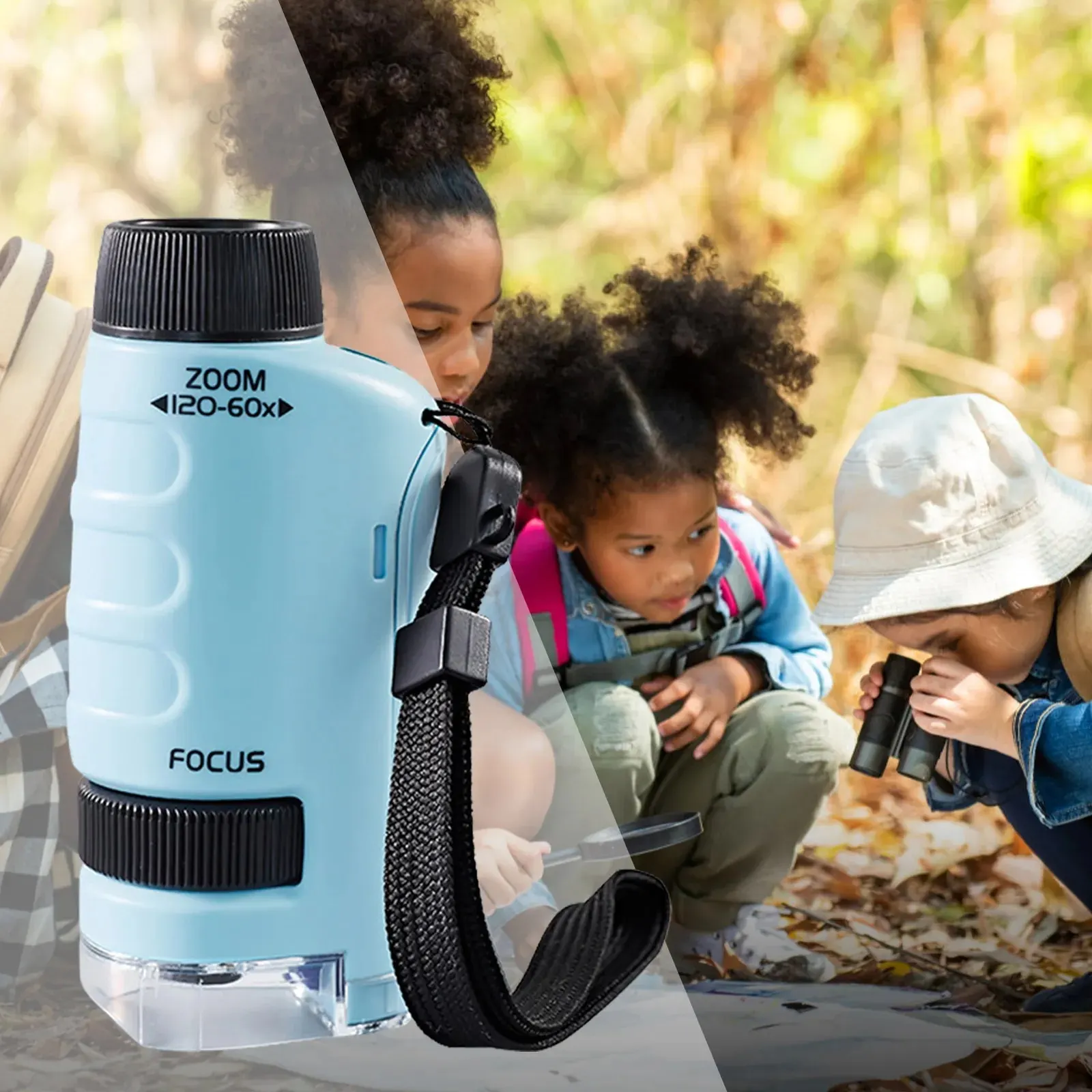 Mini Pocket Microscope 60-120X w/ LED Light Handheld Digital Microscope Portable Magnifying Glass for Outdoor Nature Exploration