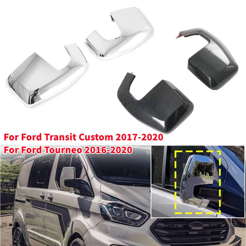 

For Ford Transit Custom Tourneo 2016-2020 ABS Car Rearview Side Mirror Cover Wing Cap Exterior Door Shell Trim Adhesive Sticker