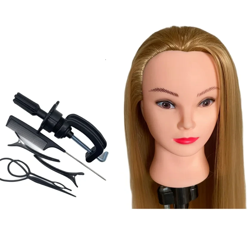 

30" Straight Synthetic fiber Training Head Mannequins Head For Makeup Hair braiding Practice Salon Head Hairdresser Styling Tool