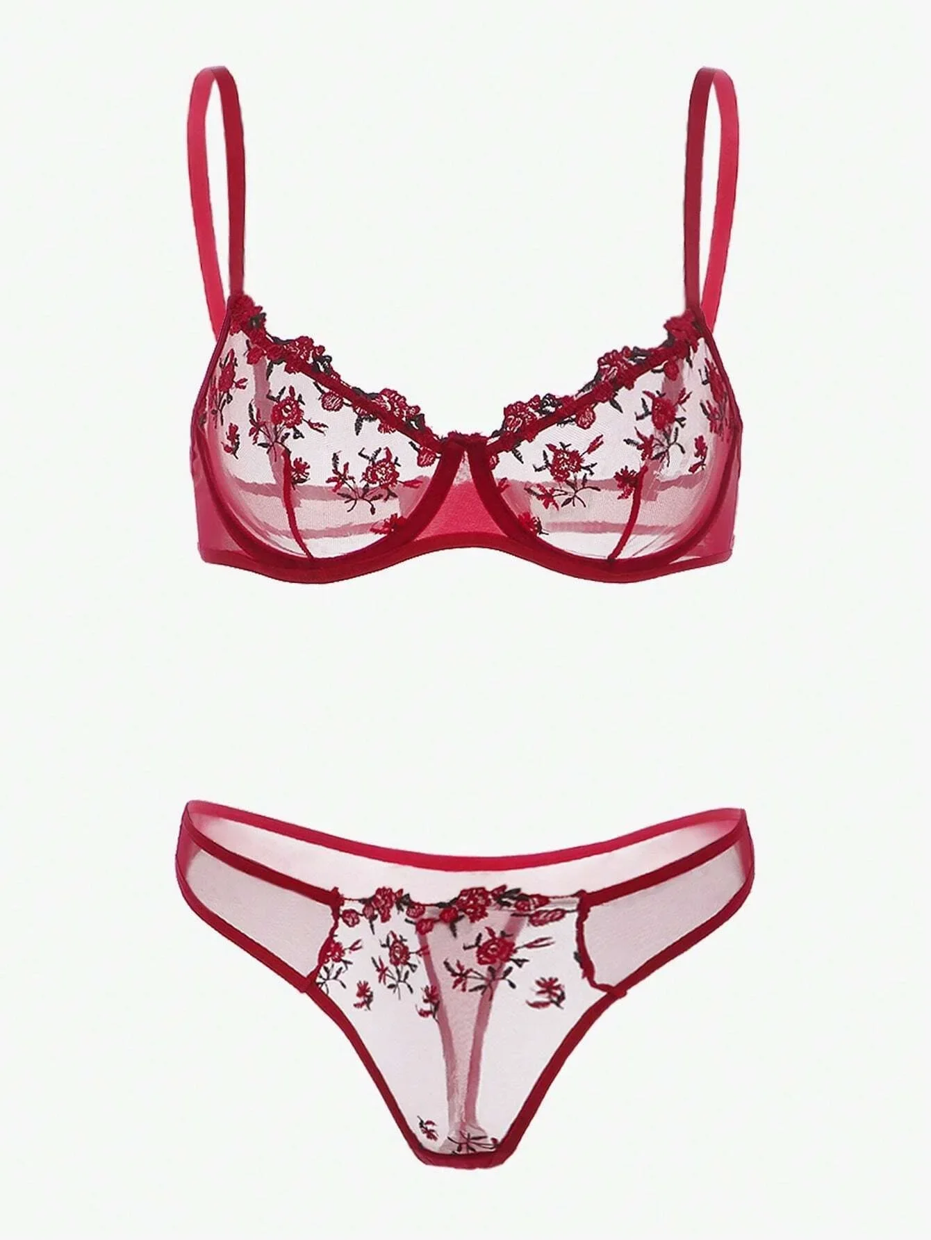 New Transparent Lace Bra Women Sheer Temptation Exotic Sexy Lingerie Set Ladies Embroidery Floral Bras Underwear Sets Push Up