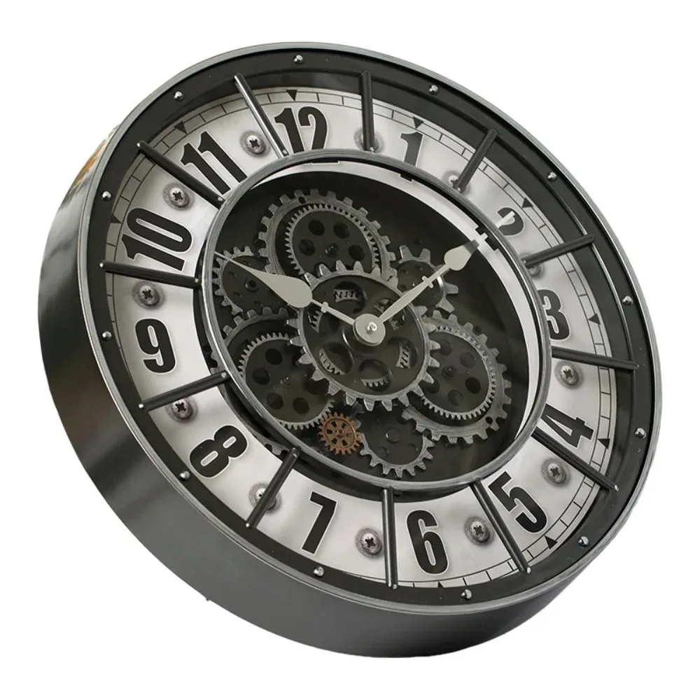 Retro Industrial Roman Wall Clock  Gear Rotation Clock Living Room Decorative Wall Clock Stylish Silent