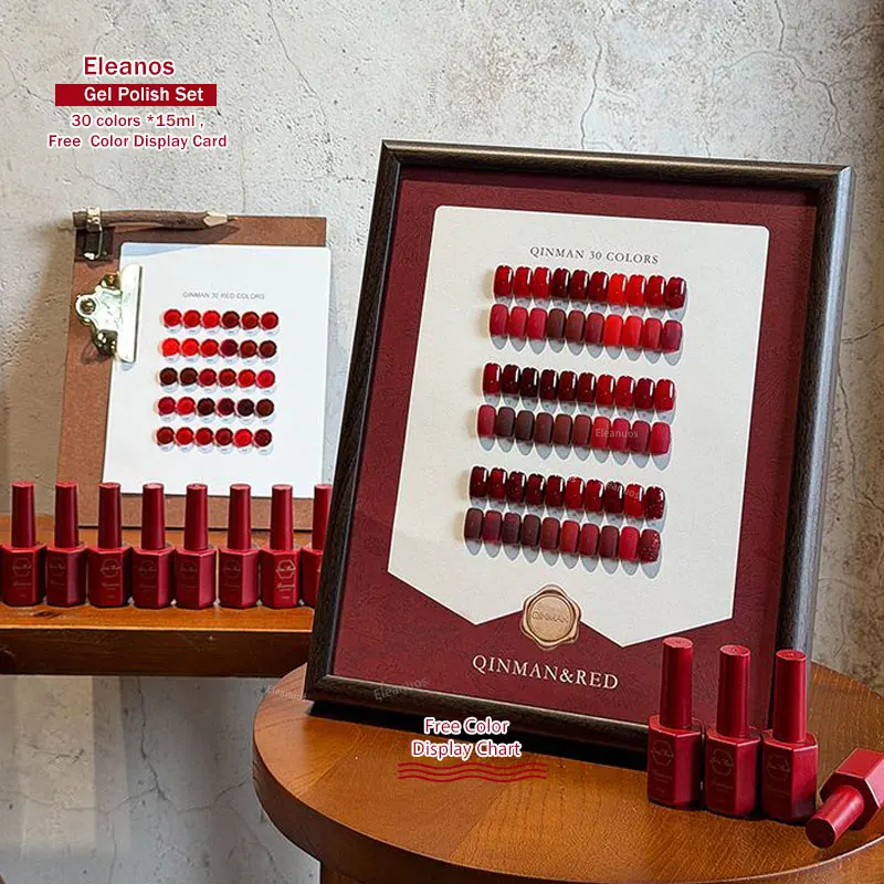 

Набор гель-лаков Eleanos, 30 шт., красный, с цветовой палитрой, глиттерный гель-лак, УФ/LED гель-лак, для маникюра, 15 мл