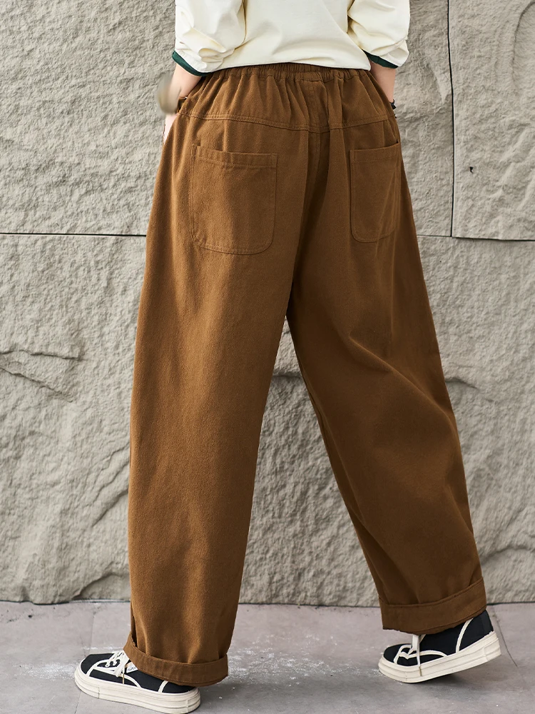 Amax LuluE الكورية 2025 الخريف المرأة خمر الكلاسيكية فضفاض الحريم السراويل السيدات موضة الترفيه السراويل الطويلة الملابس الفاخرة الصلبة