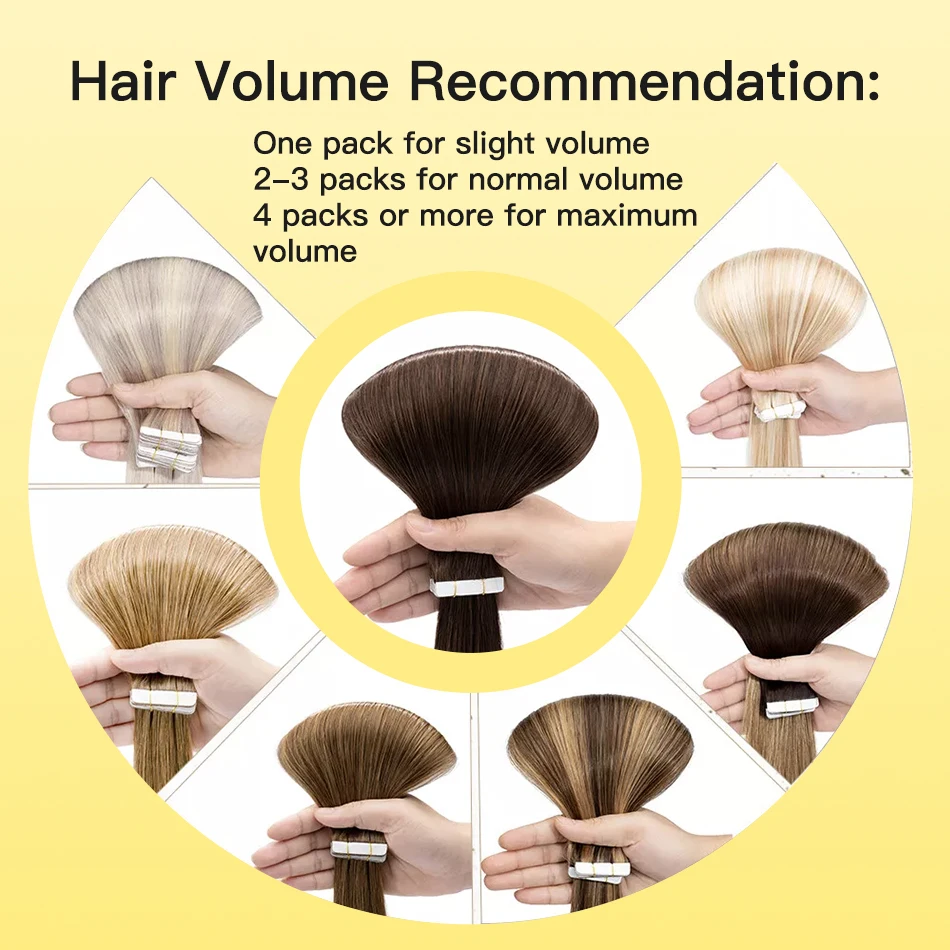 Yelo Straight Tape In Hair Extensions Human Hair European Remy Tape Ins Adhensive Real Thick Human Hair Extensions 20pcs 50G