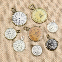 8 piezas de reloj Chapado en plata de bronce antiguo colgante de amuletos hecho a mano: DIY para collar de pulsera