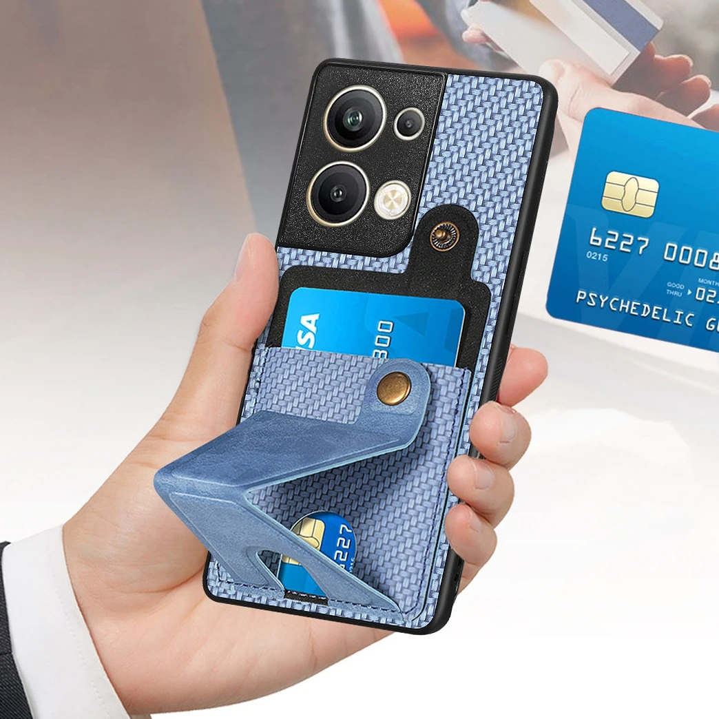 Magnetic Buckle Case For OPPO Realme C55 C35 C31 C30S C33 C25S C25Y C21Y C12 C11 Carbon Fiber Card Slot Wallet Stand Case Cover