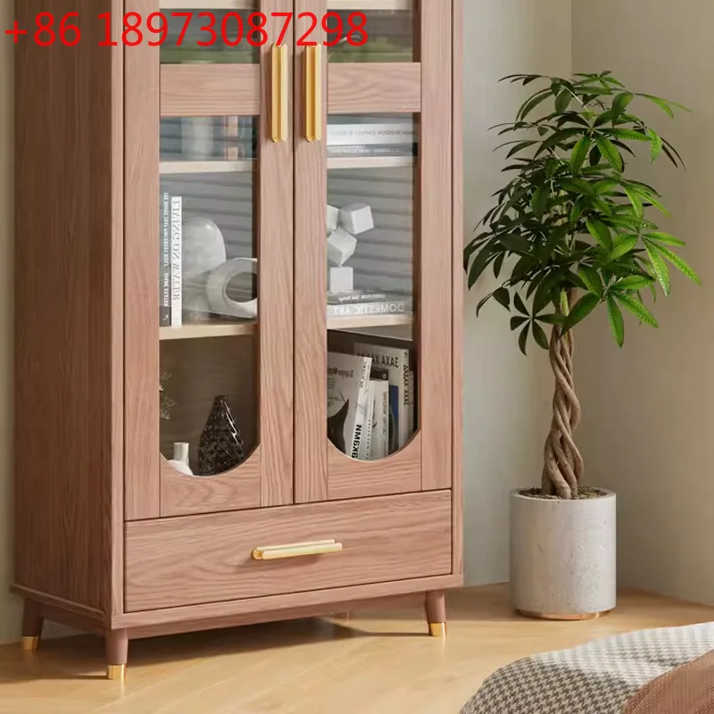 

Бытовой шкаф для хранения вещей от пола до потолка из массива ясеня со стеклянной дверью у стены Стеллаж для хранения в гостиной и кабинете