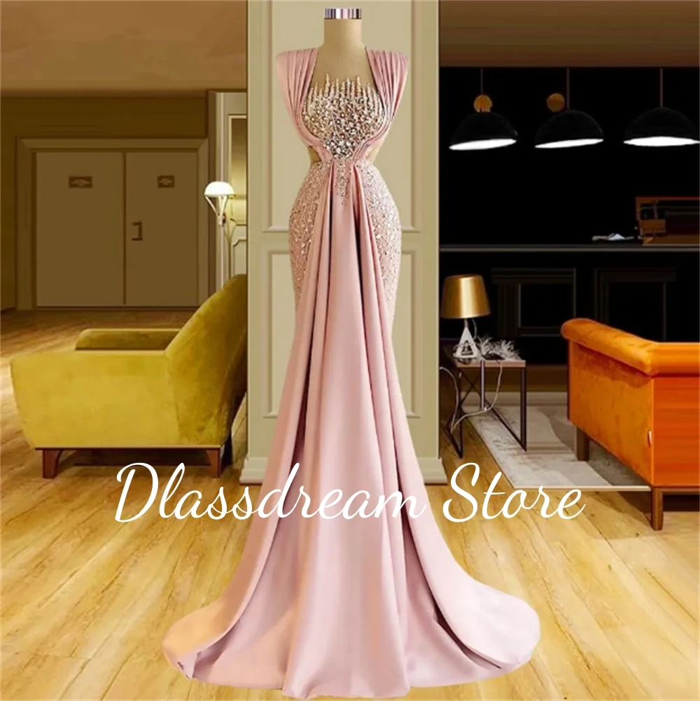 Gorgeous Pink Prom Dresses Sequined Sleeveless Custom Floor Length Women Luxury Vestidos De Fiesta Elegantes 2024 فساتين طويلة