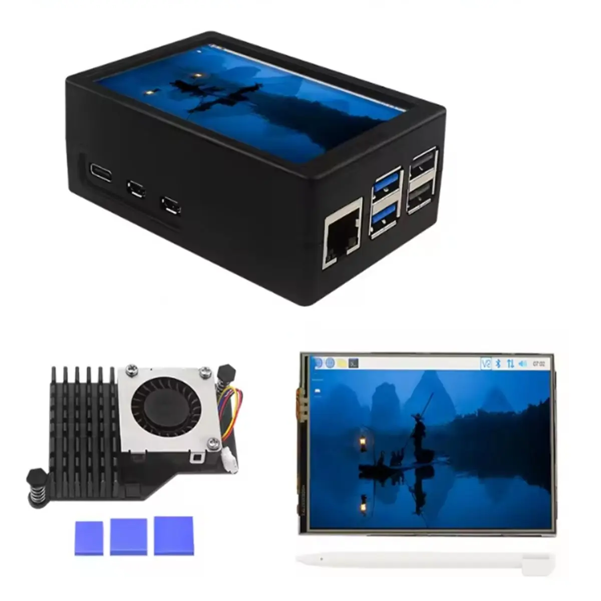 Digital Essentials 3.5 Inch Touch Screen 50Hz FPS 480x320 LCD Display + Case + PWN Fan Active Cooler for 5 Pi5