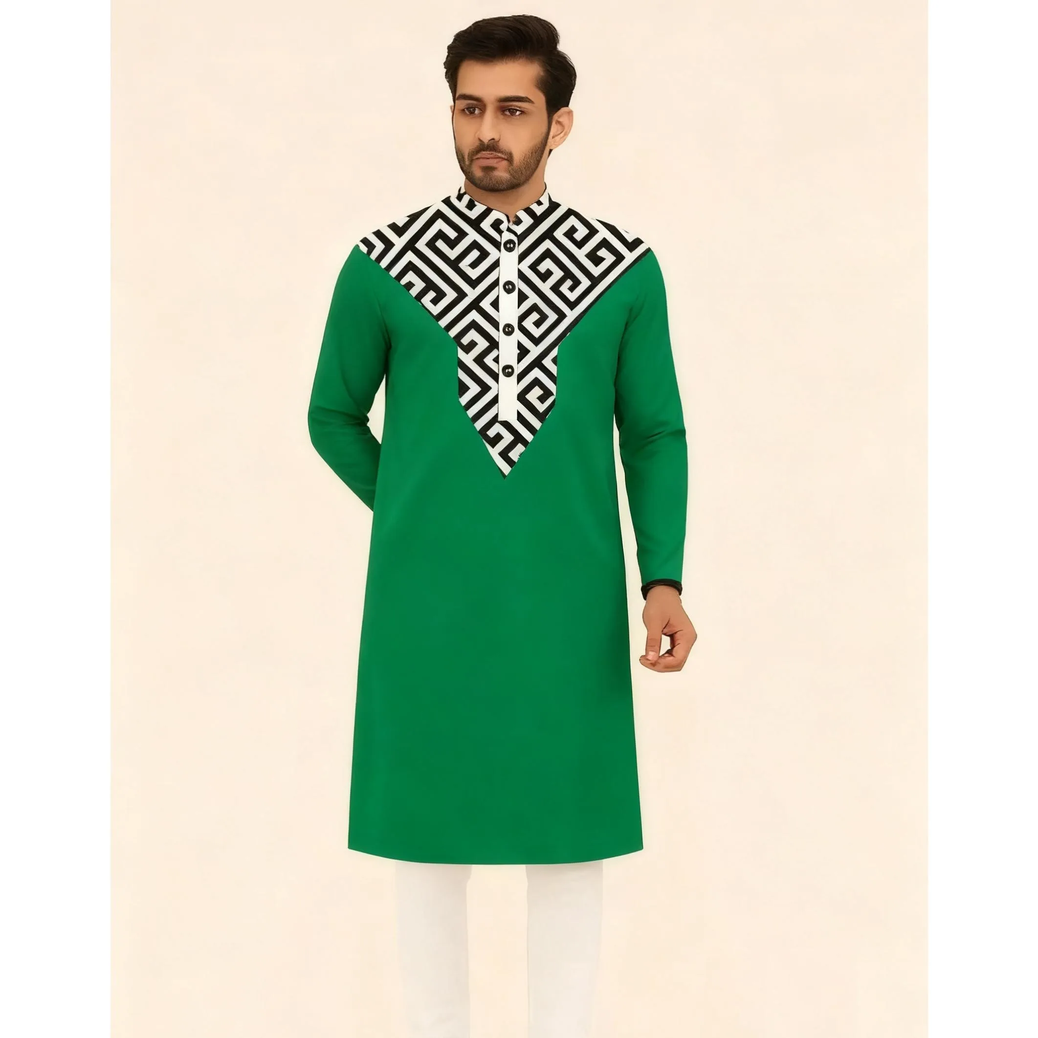 2026 ملابس رجالية مسلمة الوقوف طوق الذهبي طباعة قميص طويل الأكمام العصرية الهيب هوب ملابس كاجوال النمط العرقي النمط الوطني #2