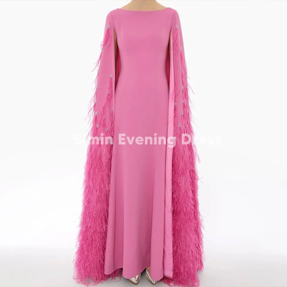 

Simin женские креповые экипажи с бисером длиной до пола, Саудовские вечерние платья с мехом и длинными рукавами, вечерние элегантные платья 2025