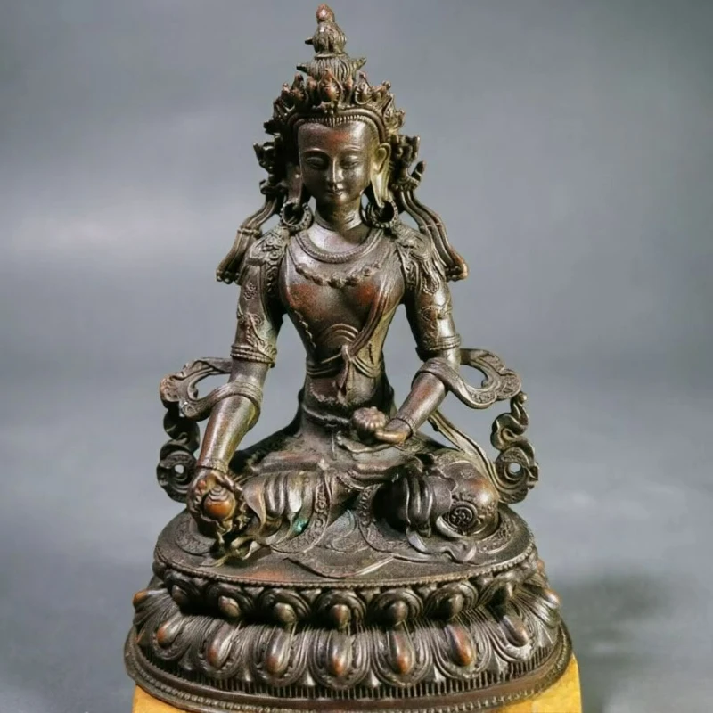 Retro Bronze Carving Tantric Buddhism Nepal Green Tara Buddha Statue Home Living Room Desktop Worship Ornaments Crafts Gifts
