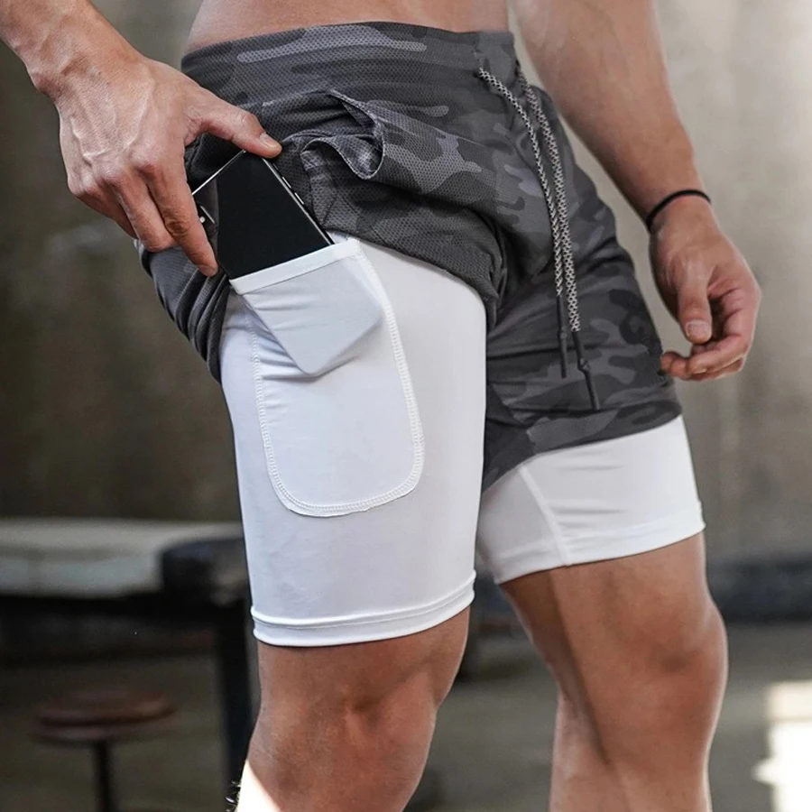 Mens Running Shorts，2 in 1 Running Shorts Quick Dry Athletic Shorts with Liner, Workout Shorts with Zip Pockets and Towel Loop