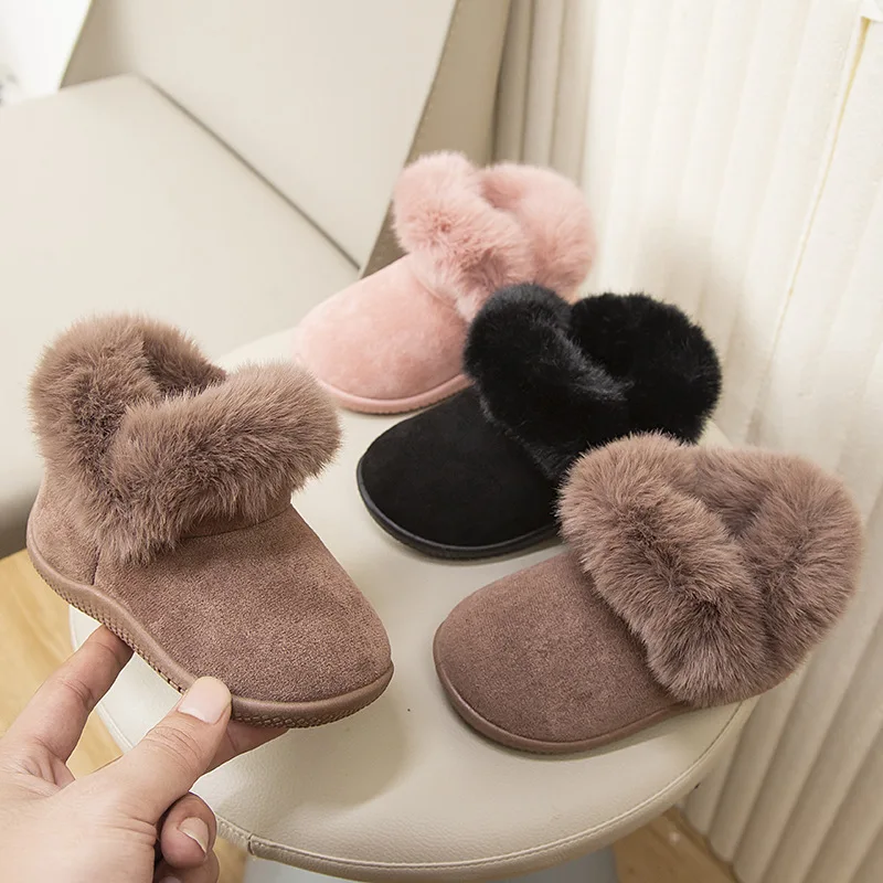

Children Winter Keep Warm Casual Soft Soled Cotton Boots Boys Low Top Add Velvet Thick Soles Snow Boots Girls Furry Solid Color