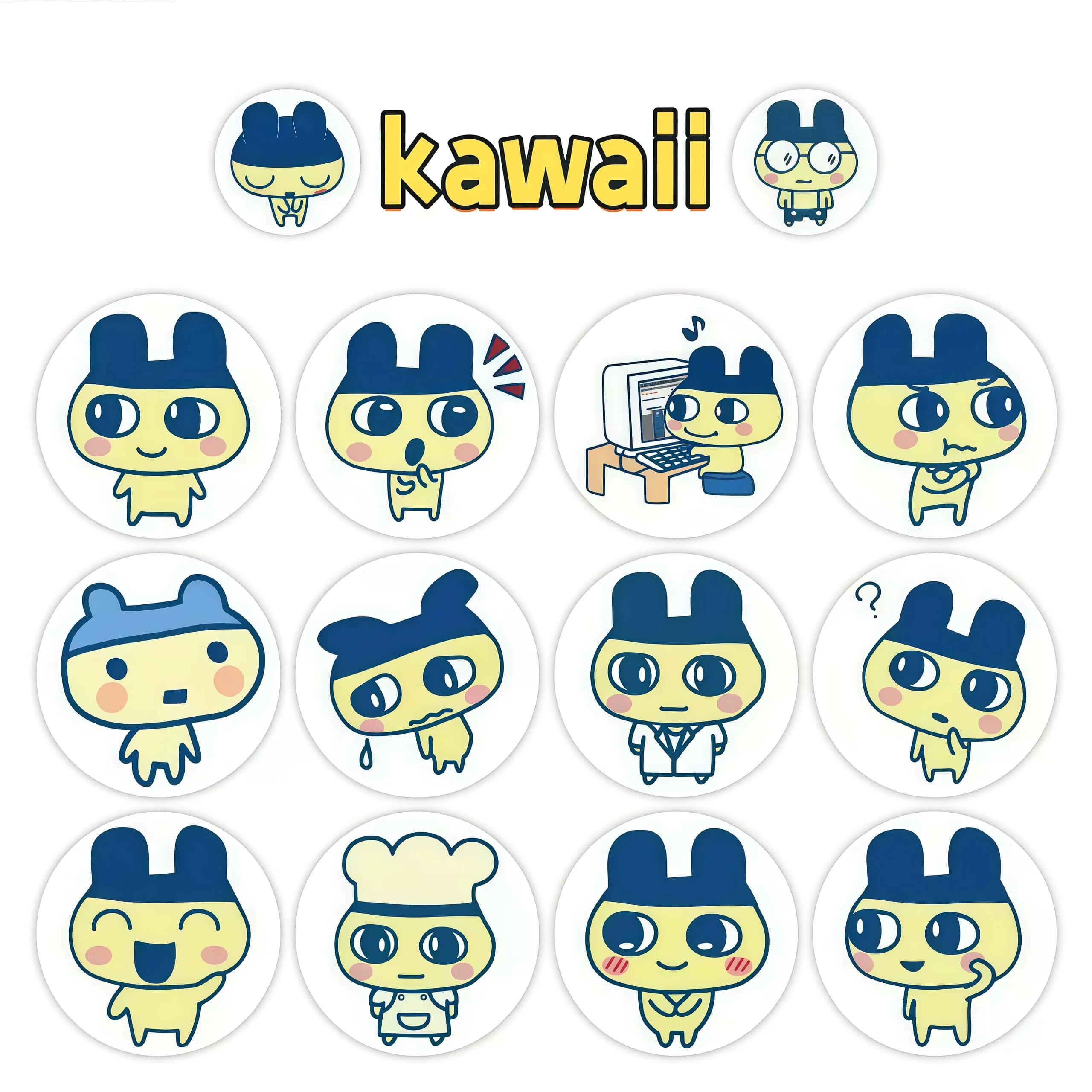 500Pcs Cute Mametchi Round Sticker Roll, Multi Expression Tamagotchi Character Labels for Packaging Journal Scrapbook DIY Decor