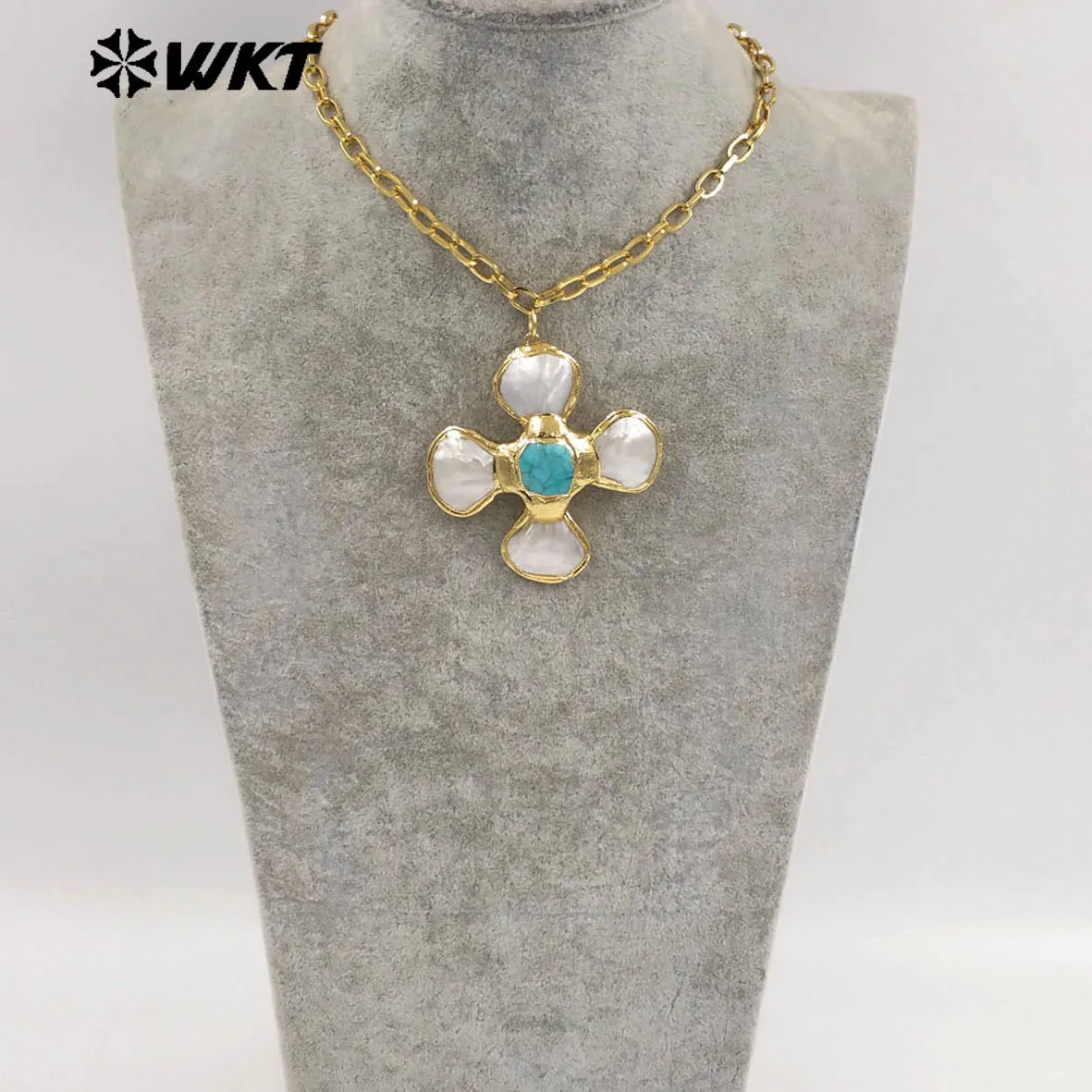 

WT-JN346 5 шт., 2 стиля, хит продаж, ожерелье из ракушек и натурального камня 18 дюймов с настоящим позолотой 18 карат для ювелирных изделий для девочек