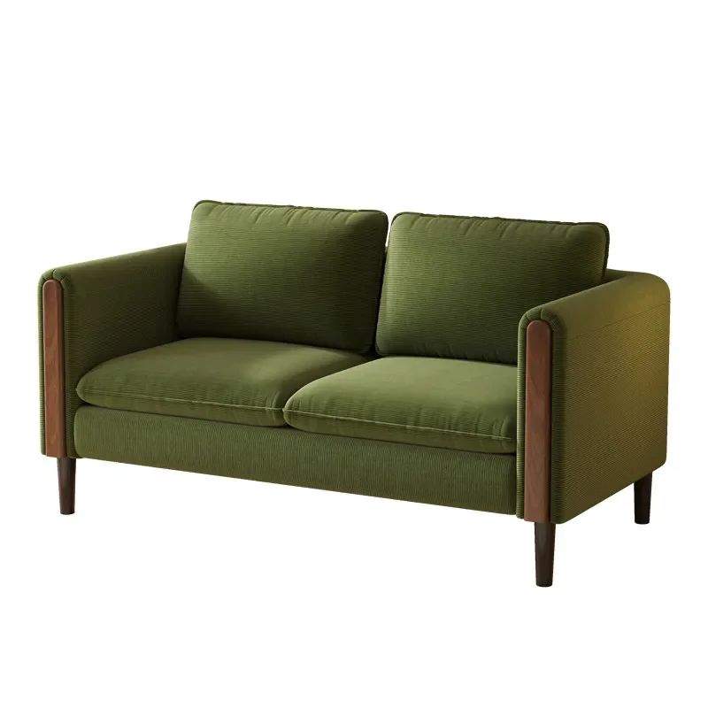 Retro Fabric Double Sided Loveseat Compact 2 Seater Couch for Small Apartment Rental Room B&B Hotel Living Space