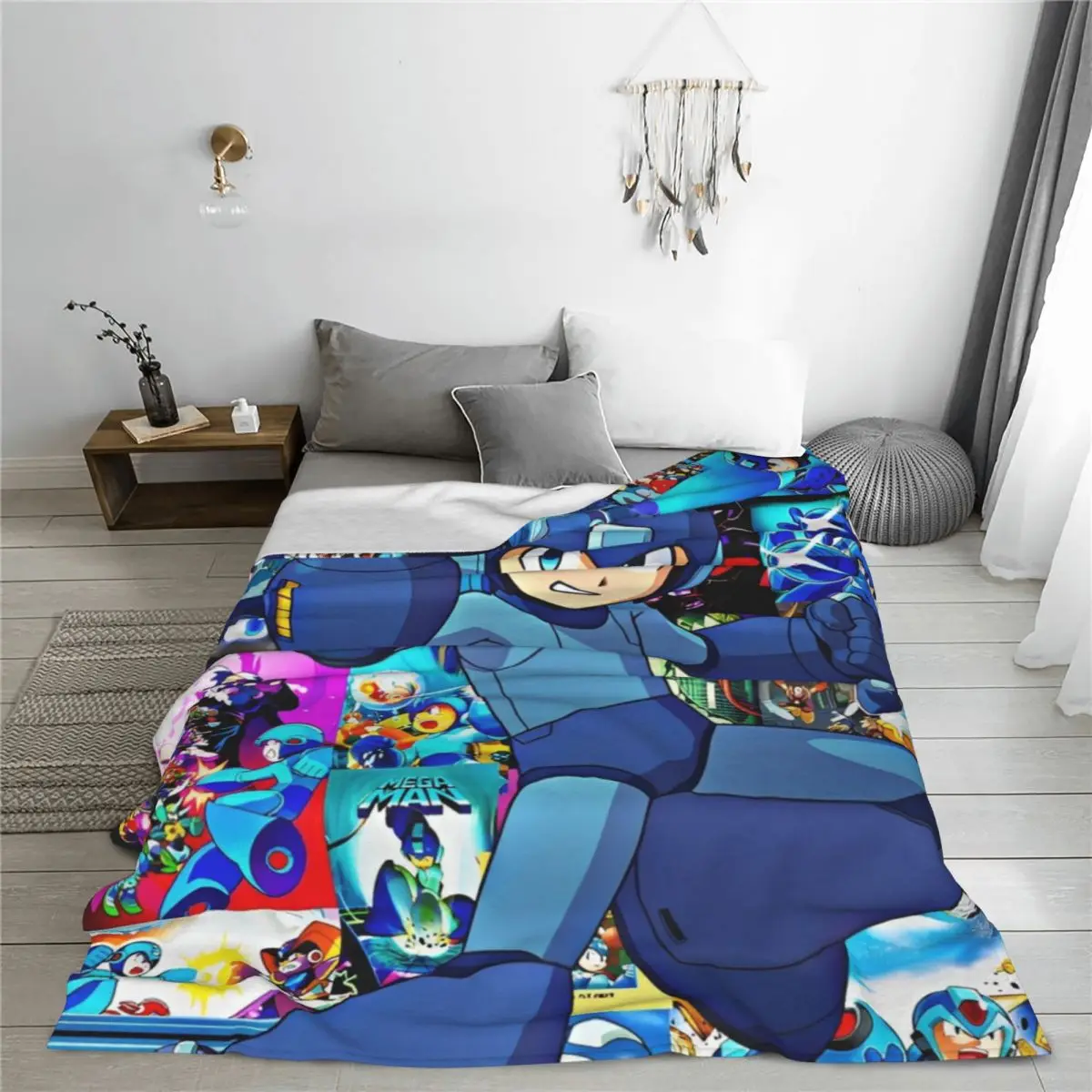 Mega Man Cartoon Rockman Game Fleece Throw Blanket Robot Masters Blanket for Bed Couch Super Warm Bedding Rug Piece Portable